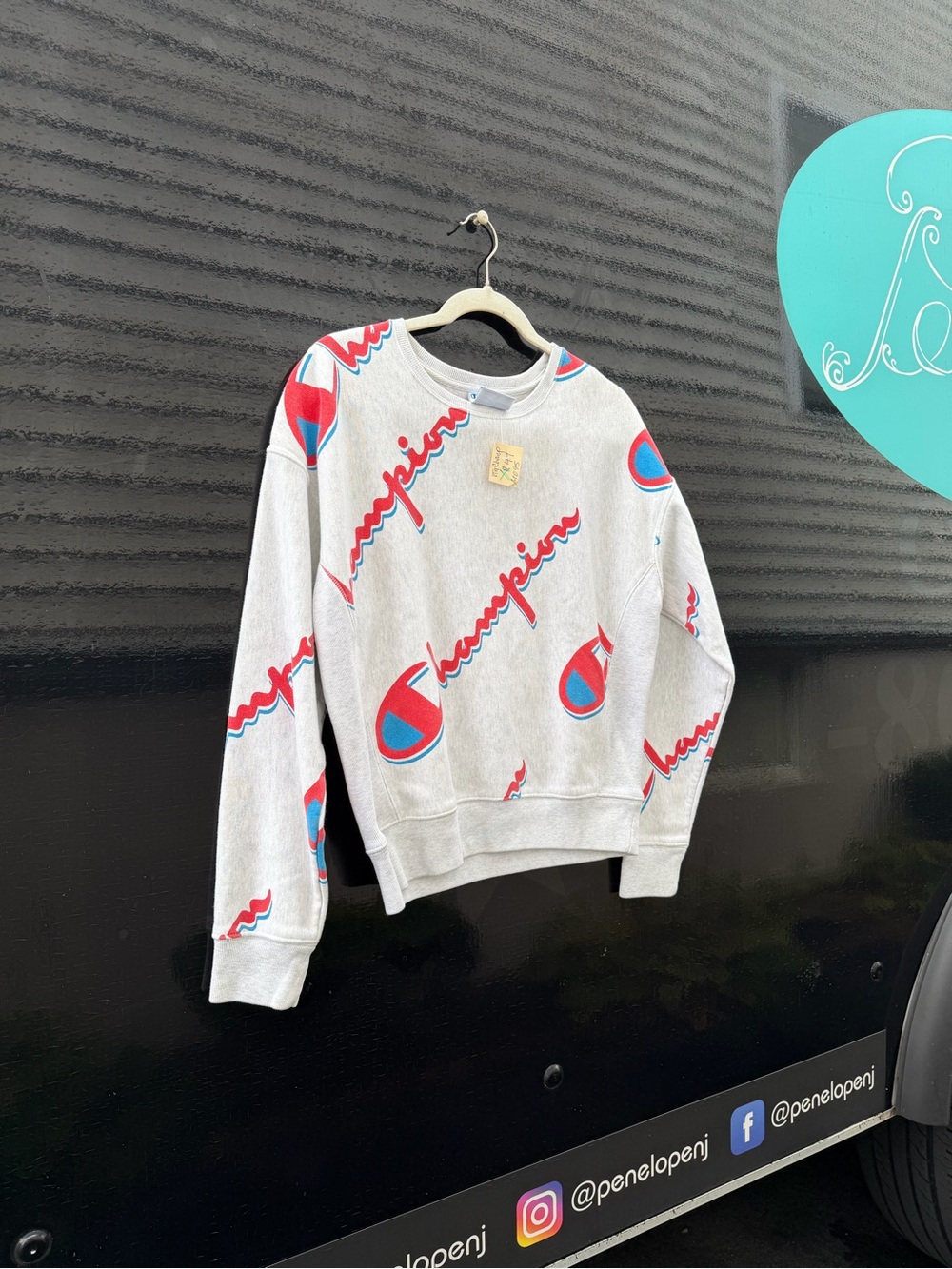 VTG Champion Men’s Logo-Print Crewneck Sweatshirt - Gray/Red/Blue